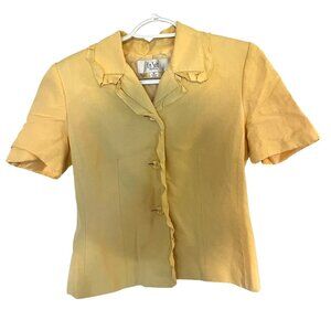 Le Suit Womens Petite Blazer Yellow Button-Front Short Jacket Top Sz 4 Petite